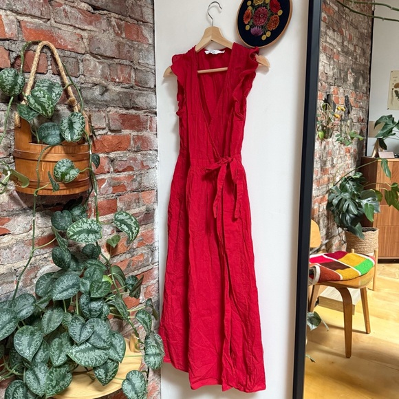 & Other Stories | Red Swiss Dot Crepe Wrap Dress | Size 2 - Picture 2 of 15